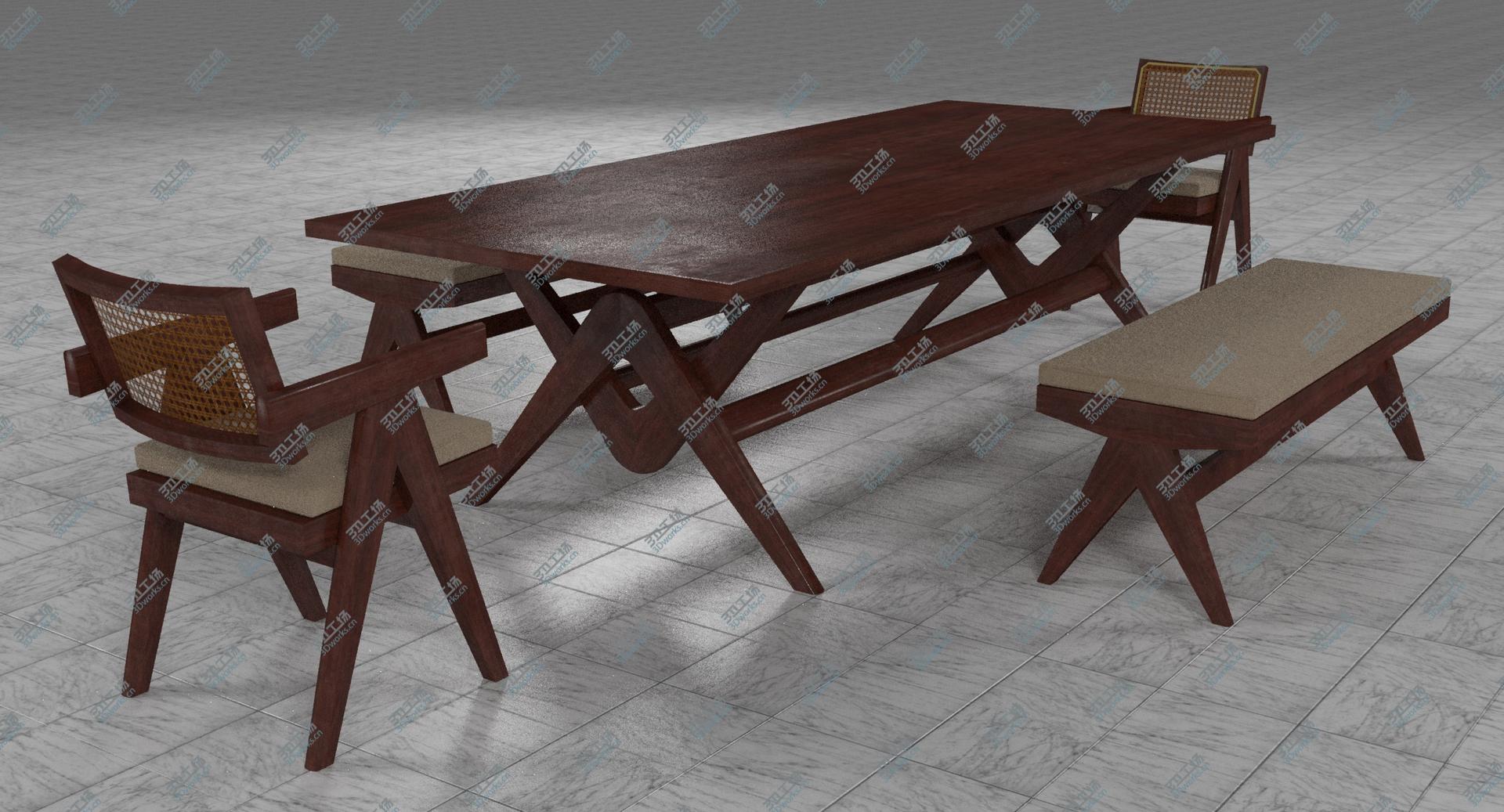 images/goods_img/202105073/Cassina Jeanneret Capitol Complex Table with Office Chair and Mahogany Civil Bench with Cushions Set 3D model/2.jpg